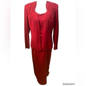 Karin Steven’s Women’s Vintage 2 Pc Dress Size 12 Red Dress W/long Sleeve Jacket